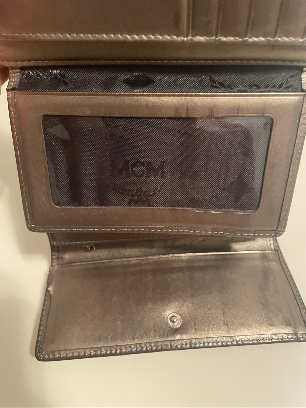 MCM Black Trifold Wallet with Metallic Brown, Gold & Blue Stripes - Picture 8 of 11